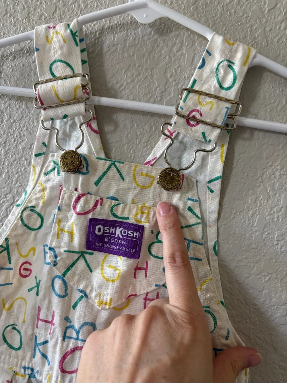Vintage Oshkosh Overalls White Colorful Alphabets 24 Months Made in USA